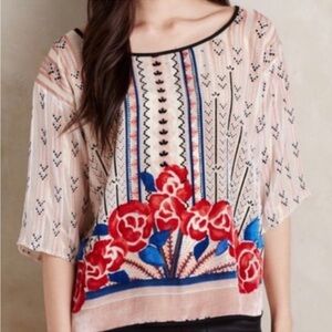 Anthropologie Moulinette Soeurs Velvet Posey Silk Blend Blouse